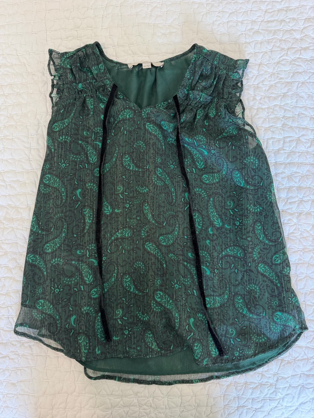LOFT Green Paisley Ruffle-Trim Sleeveless Camisole